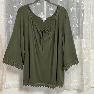 Avenue Olive Blouse with Lace Details